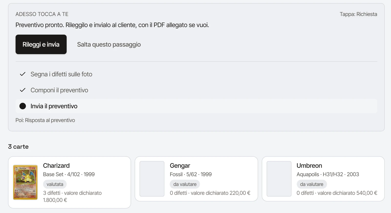 Un expediente en Registro: las seis etapas, el recuadro «Te toca a ti» con el botón del paso en curso y la lista de pasos de la etapa
